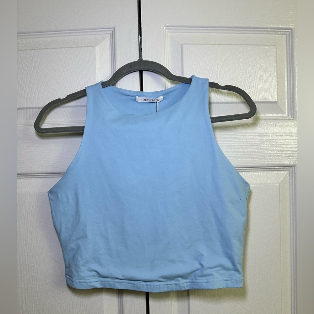 Reoria Light Blue High Neck Crop Tank Top - Size L